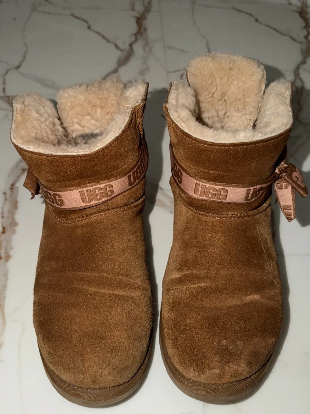 UGG Chestnut Suede Short Boots with Shearling Lining
